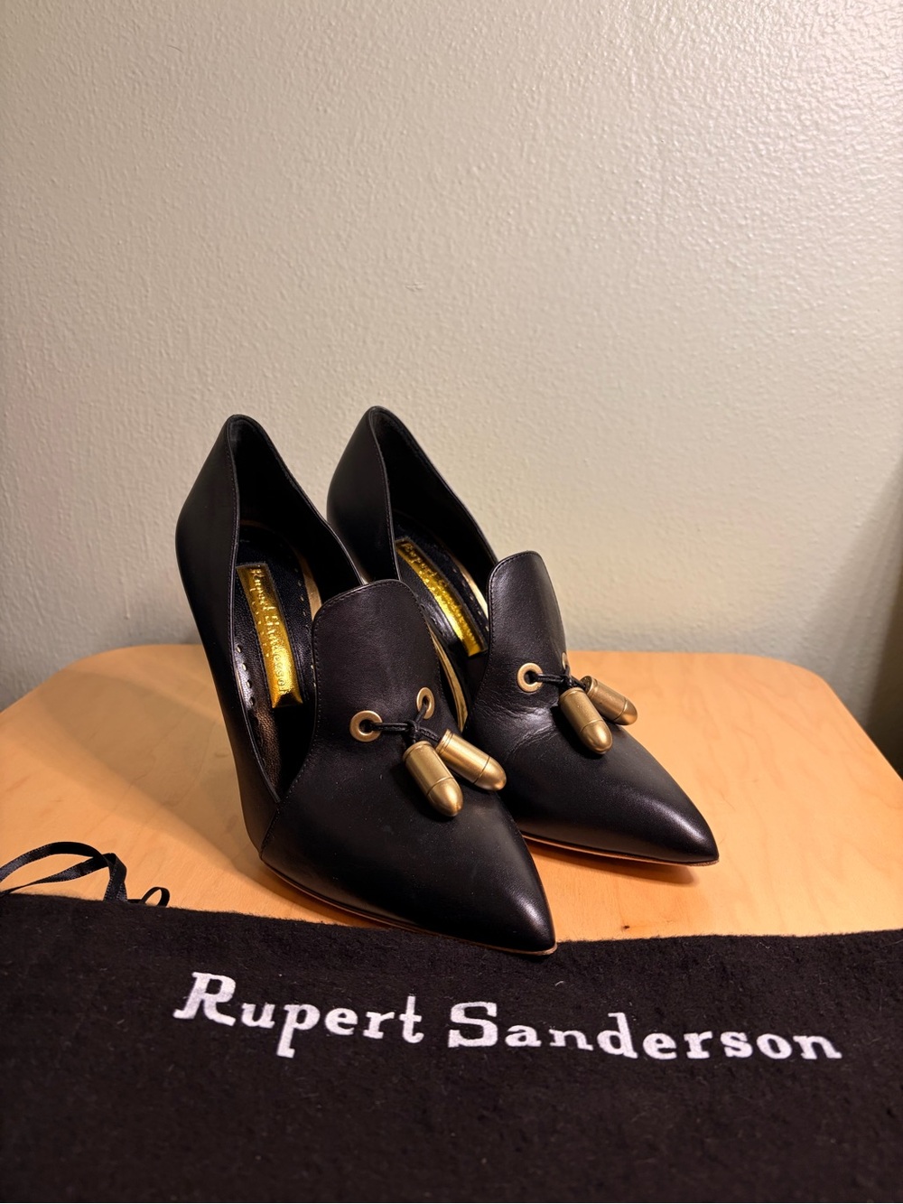 Rupert Sanderson Black Leather Pointed Tassel Pumps